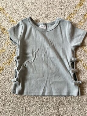 Zara Kids Light Sage Ribbed Tee with Side Knots